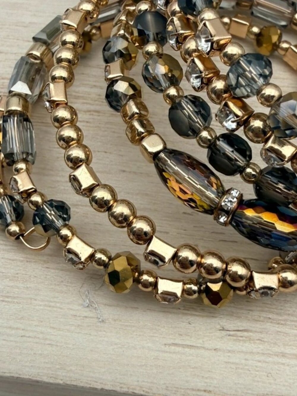 Gold Tone Crystal Rhinestone Memory Wire Coil Wrap Bracelet Glam - Picture 5 of 6